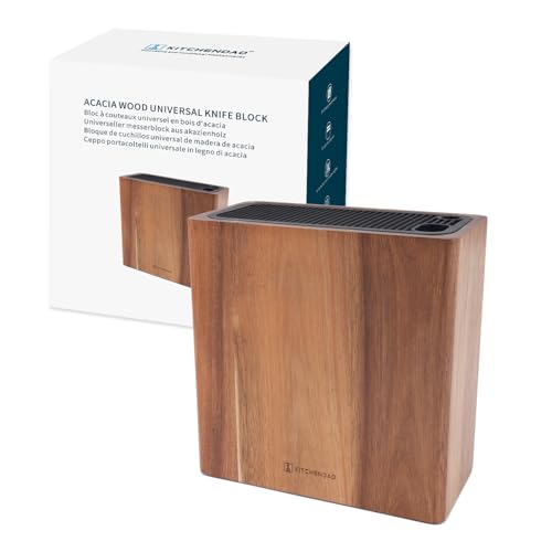 KITCHENDAO XL Acacia Wood Universal Knife Block with Slots for Scissors and Sharpening Rod, Safe, Space Saver Knives Storage Stand Display without Knives, Unique Slot Design to Protect Blade - color: XL-Acacia Wood