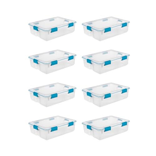 Sterilite 8-Pack Gasket Box, Weather-Resistant Storage Bins with Latching Lids, 37 Quart - Heavy-Duty Organizing Containers for Closet, Bathroom, and Office - size: 37 Quart, style: 8 Pack