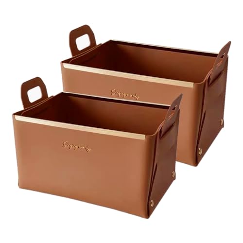 Decorative Faux Leather Basket,Small Catchall Basket for Entryway Bedside Dresser End table,Foldable Rectangle Tray Organizer Box,Set of 2,Caramel - color: Caramel(2-Pack)