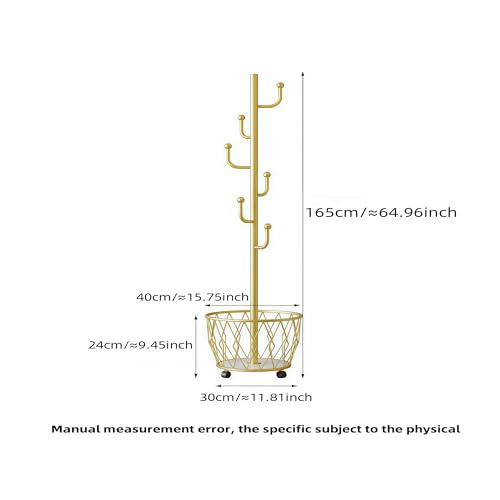 Cactus shaped Freestanding Metal Coat Rack Stand with Basket Modern Organizer for Scarf Jacket Hat Bags Ideal for Home Entryway Bedroom Corner Stable and Moveable (gold) - color: gold