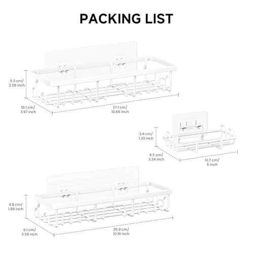 Shower Caddy, 3 Pack Shower Shelves for Inside Bathroom, Rustproof Adhesive Bathroom Organizer with Soap Holder, No Drilling Washroom Organizers and Storage for Bathtub Room/Kitchen/Home, White - color: White, size: 3-Pack
