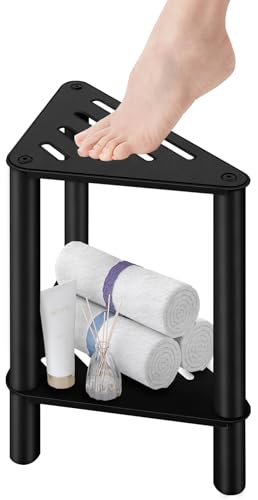 VOTZAAQ Shower Foot Rest, Shower Stool for Inside Shower, Stainless Steel Waterproof Shower Stool for Shaving Legs - Corner Bathroom Bench Seat with Storage Shelf for Small Shower Spaces - color: Triangle-black