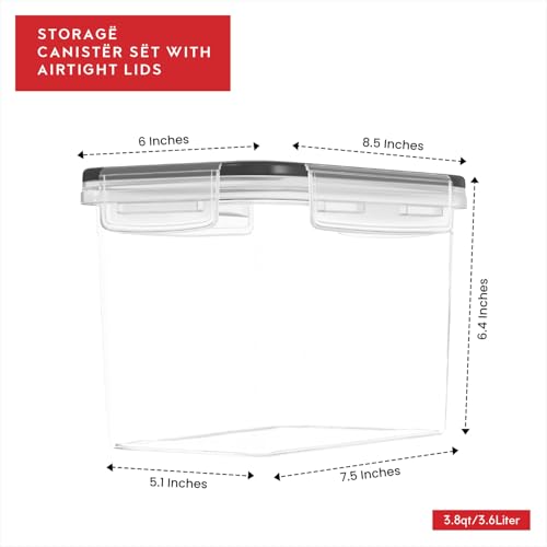 DWËLLZA KITCHEN Flour Sugar Storage Containers Set of 4; 3.6L Plastic Airtight Food Storage Containers with Lids for Kitchen Pantry Organization and Storage - Dry Food Containers, Labels & Marker - color: 01 - 3.6L (Set of 4)