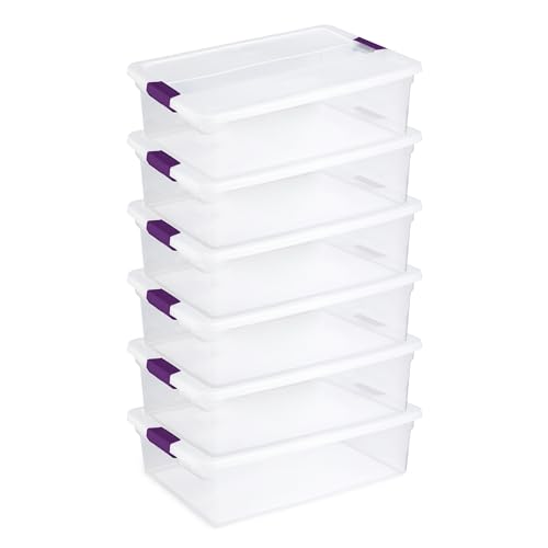 Sterilite 32 Qt ClearView Latch Storage Box, Stackable Bin with Latching Lid, Plastic Container to Organize Clothes Underbed, Clear Base, Lid, 6-Pack - size: 6 Pack, style: 32 Quart