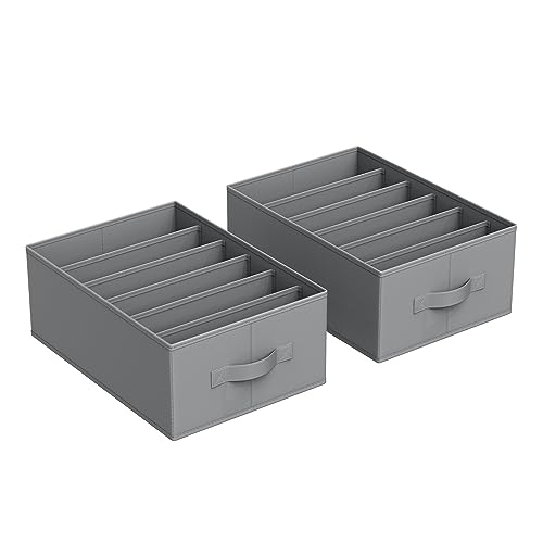 SONGMICS Set of 2 Large Size Wardrobe Clothes Organizers, 6-Compartment Foldable Drawer Organizers with Handles, 16.5 x 11.8 x 6.7 Inches, for Pants, Sweaters, Jeans, Dove Gray URUS009G02 - color: Dove Gray, size: 2 Pack