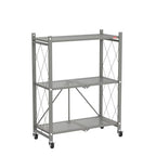 DEANIC 3 Tier Foldable Storage Shelves with Wheels, Kitchen Appliance Stand, Freestanding Metal Wire Shelf Rack, No Assembly Organizer Rolling Cart for Garage, Basement, Pantry(Grey) - color: Grey