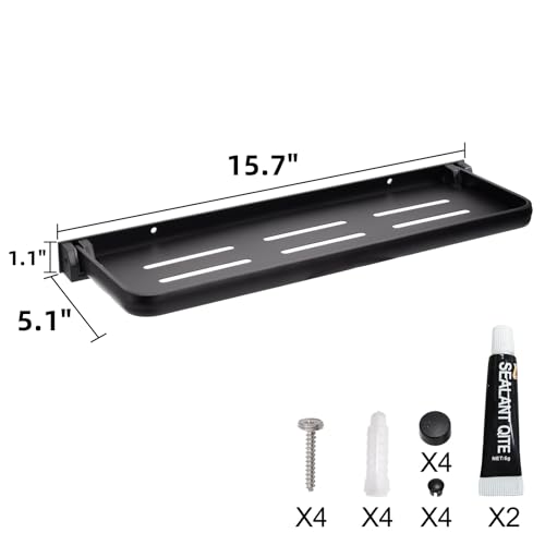 DEAYOU 2 Pack Folding Wall Shelf for Bathroom, 90° Fold Up Floating Shelf, Wall Mounted Drop Down Metal Shelves for RV, Campers, Laundry Room, Toilet Room, Kitchen, Waterproof, Space Saving, 15.7"