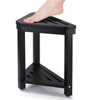 Boulphia Shower Foot Rest 14in, Acacia Wood Shower Stool for Shaving Legs (Black) - color: Black