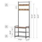 Coat Rack Hall Tree with Shoe Storage, Entryway Hall Tree Storage Bench, Wood Look Accent Furniture with Metal Frame, 3-in-1 Design, Rustic Brown - color: Brown