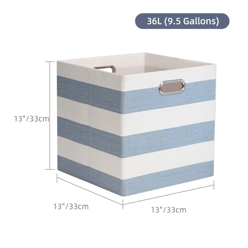 13 x 13 x 13 Inch Storage Bins, Collapsible Fabric Cubes, Cubby Organizer Bins Striped Container Baskets for Home Office Wardrobe Closet Shelf, Pack of 4, Blue/White Stripe - color: Blue/White, size: 13"x13"x13"