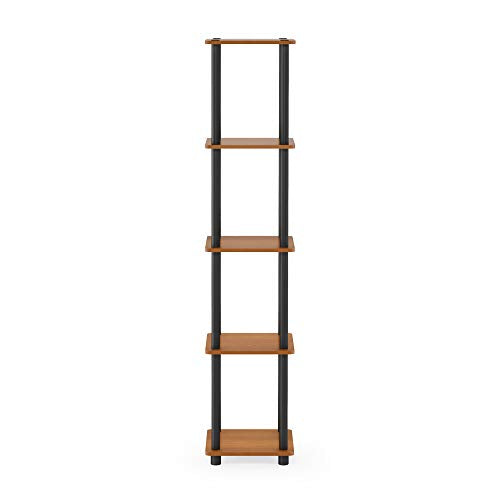 FURINNO Turn-N-Tube 5-Tier Corner Square Rack Display Shelf, Round, Light Cherry/Black - color: Light Cherry/Black, size: 5-Tier Round Tube