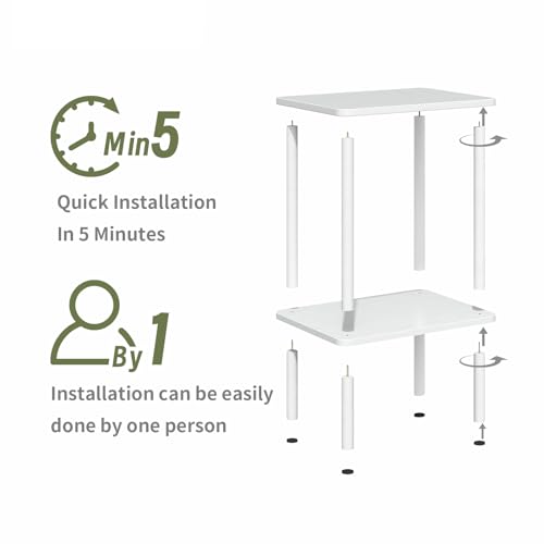 Apicizon 2 Tier End Table, Small Side Table with Solid Wood Legs, Boho Bedside Table with Storage Shelf, Nightstand for Small Spaces, Bedroom, Living Room, Entryway, Farmhouse, Easy Assembly, White - color: White, size: 1 Set, style: 2 Tier