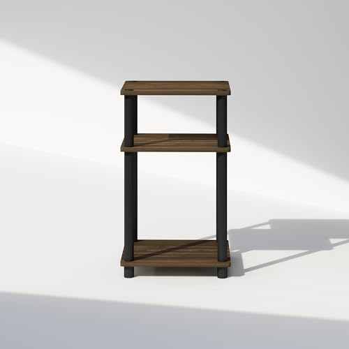 Furinno Just 3-Tier Turn-N-Tube Open Storage Nightstand, 1-Pack, Plastic Poles, Columbia Walnut/Black - color: Columbia Walnut/Black, size: 1-Pack, style: 1-Pack