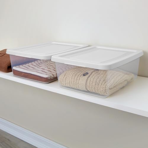 Sterilite 12-Pack Clear Storage Box, Stackable Container Bins with Lids, 12 Qt, White – Plastic Containers for Home, Closet, Bathroom, and Office Organization - size: 12 Quart, style: 12