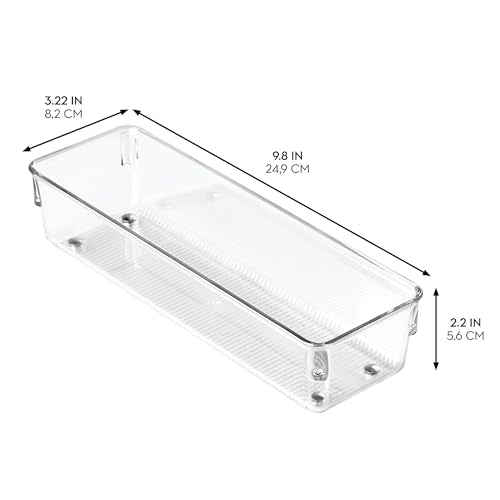 iDesign Recycled Plastic Drawer Organizer, Set of 2, The Linus Collection – 4" x 16" x 3", Clear Bins - size: 4 x 16 x 3, style: Pack of 2