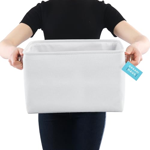 OrganiHaus Large Fabric Storage Baskets for Shelves 3 Pack, 15x11in Closet Storage Bins, Canvas Storage Bin for Organizing, Cloth Baskets, Linen Closet Organizers, Off-White - color: Full Off-White, size: Large - 3pc