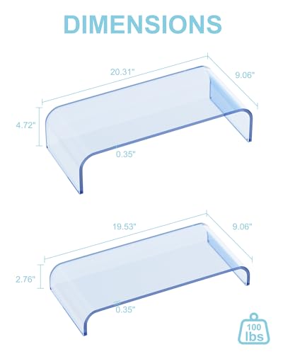 Acrylic Dual Monitor Stand Riser 2 Tier, Modular Laptop Stand for Desk, Multifunctional Desktop Organizer Shelf for PC, iMac, Printer, Detachable Monitor Stand for Office or Home, Blue - color: Blue