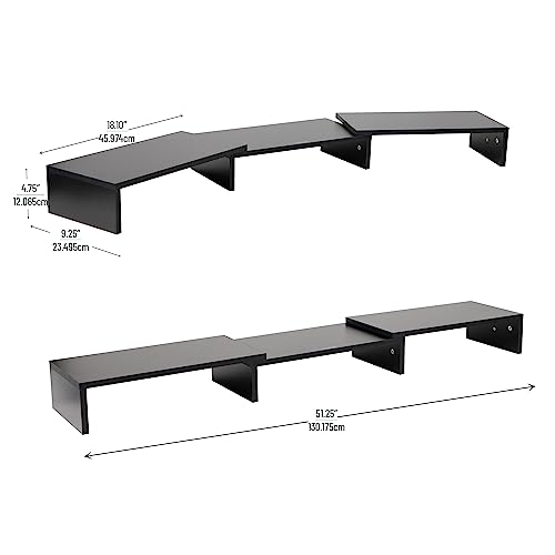 Mind Reader Dual Monitor Stand, Desktop Organizer, Laptop Riser, Office, MDF, 51.25"L x 9.25"W x 4.75"H, Black - color: Black