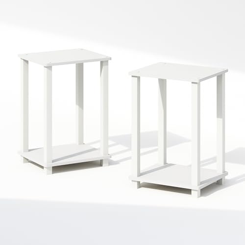 Furinno Simplistic Night Stand Set of 2, 2-Tier Small Nightstand with Open Shelf, Toolless Bedside Table, End Table, Side Table, for Bedroom, Closet, Dorm, White - color: White/White, size: 2-Tier, Square Tubes, style: 2-Pack