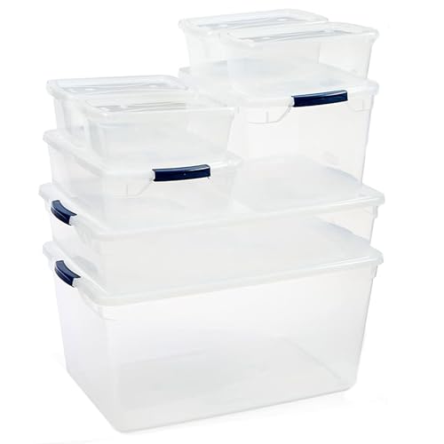 Rubbermaid Cleverstore Clear Dorm Variety 16-Pack, Made in USA, Stackable Large Clear Storage Bins with Lids, See-Through Plastic Storage, with Latching Lids, BPA-Free - size: Variety - 16 Pack