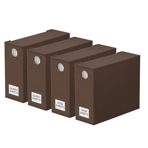 SpaceAid 4 Pack Bed Sheet Organizers and Storage, Foldable Sheet Organizer for Linen Closet, Sheets Set Folder Keeper with Window XL (Queen & King Size) Bedding Container (Brown, 4 Pack) - color: Brown, size: 4 Pack