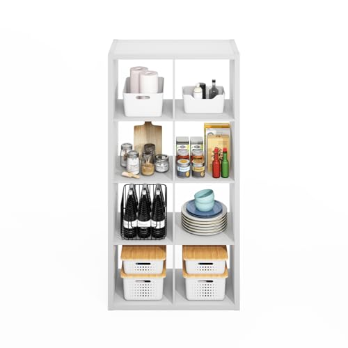 Furinno HERMITE Kitchen Island, 8-Cube Coffee Bar, Extra Thick Kitchen Storage, Bakers Rack, for Pantry Organizers and Storage, Kitchen Organization, White - color: White, size: 8-Cube Extra Thick