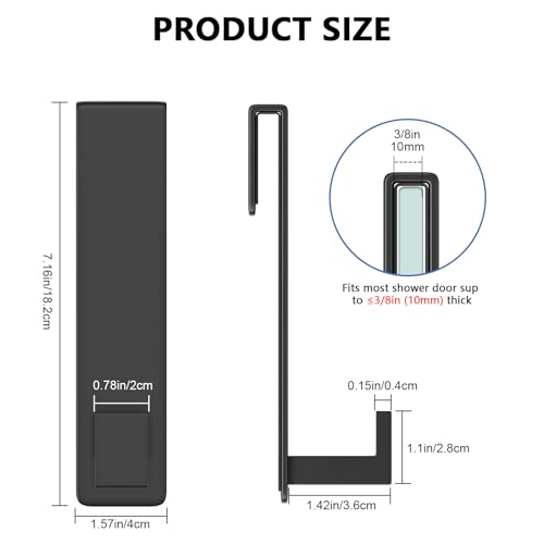 HUFEEOH 2-Pack Shower Towel Hooks, Stainless Steel 7.5-Inch Extended Over Door Hooks for Frameless Glass Shower Door, Heavy Duty Towel Rack for Bathroom, Holds Robes & Towels, Black - color: Black, size: Fits 3/8" Thick Door - "L" Shape 2 Pack