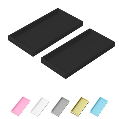 Vanity and Bathroom Tray, 7.7" ABS Countertop Organizer,Waterproof Vanity Tray for Toilet Tank,Perfume,Soap,Keys,Bathroom Accessories,Kitchen and Bath Trays,Non Slip Small Trays,Black,2 Pack - color: Black, size: 7.7'' x 4'' x 0.7'' (2 Pack)