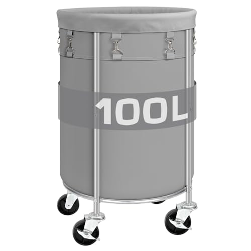 Laundry Hamper with Wheels, 100L Round Rolling Laundry Basket Sorter with Removable Bag, Clothes Cart Organizer with Steel Frame for Bedroom, Bathroom, Laundry Room, Grey - color: Grey