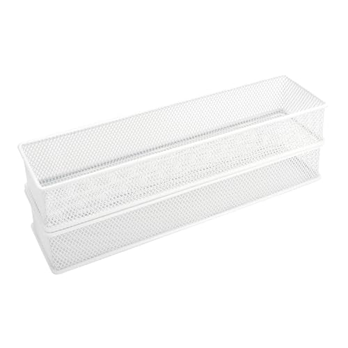Annova Mesh Stackable Drawer Cabinet and Shelf Organizer Bins Storage Basket School Office Supply Holder Tray- Set of 2 (White, 3x12x2 Inch) - color: White, size: 3x12x2 Inch