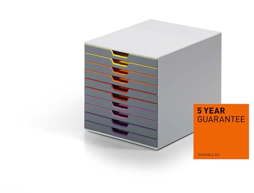 Durable Varicolor 10 Drawer Unit - Gray Desktop Drawer Set with 10 Color Coded Draws - Letter to Folio Size Files - Perfect for Storing Documents and Paper Work - style: 10-Drawer