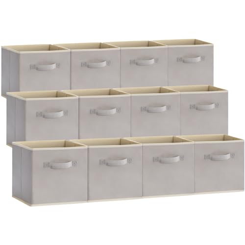 Lifewit Storage Cubes, Foldable Decorative Fabric Storage Baskets for Organizing Home Organizers with Handles for Shelves, Closet, 11 Inch Bins, 18L Light Gray, 12 Packs - color: Light Gray, size: 12pcs-11INCH