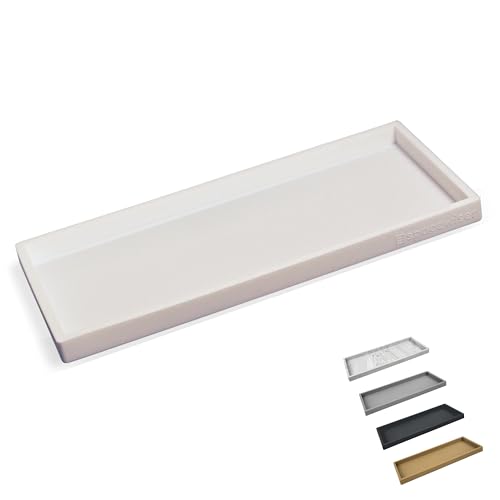 Spacewiser Countertop and Vanity Tray - 11.7" Silicone Bathroom Tray Countertop, Dish Soap Trays for Kitchen Counter, Bathroom Counter Organizer Accessories Caddy, Shower Trays Makeup Mat Oil, White - color: White, size: Large 11.7”