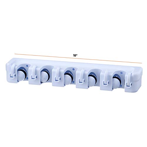 Superior 5 Slot Mop and Broom Organizer (White) - color: White, size: Large, 1-pack