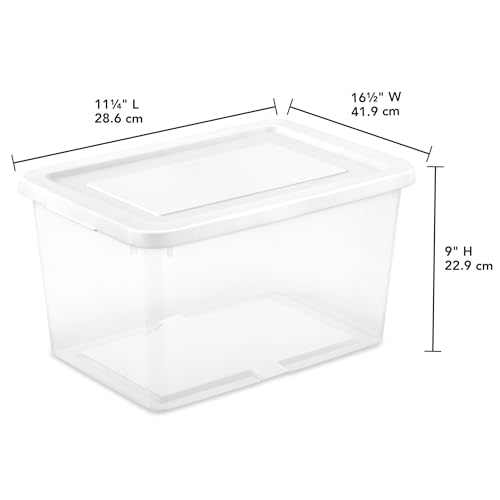 Sterilite 16 Pack Storage Box, 20 Quart Stackable Tote, Clear Plastic Container with Secure Snapping Lids for Home and Office Organization, White - size: 20 Quart, style: 16