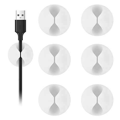 Shintop Cable Clips, 6 Pack White Cord Holder Cable Management Wire Organizer for Organizing Desk Nightstand Car Phone Charger - color: White, size: Small