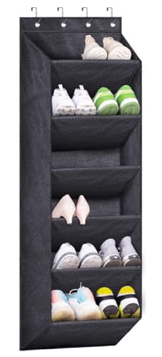 SLEEPING LAMB Shoe Rack for Door with Large Deep Pocket, Hanging Door Shoe Organizer for Closet Hanger, Dorm and Narrow Sneaker Storage Holder, Black - color: Black, size: 52.5''