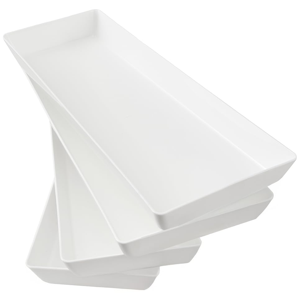 US Acrylic White Plastic Serving Trays (Set of 4) 15” x 5” | Narrow Unbreakable Reusable Rectangular Party Platters | Serve Appetizers, Fruit, Veggies, & Desserts | BPA-Free & Made in USA - color: White, size: 15" x 5"