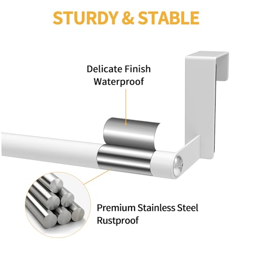 STWWO Over The Door Towel Rack, Kitchen Towel Holder Over Cabinet Door Towel Bar Stainless Steel for Cupboard for Kitchen Dish Towel Holder Hanger, 2 Pack (White) - color: White