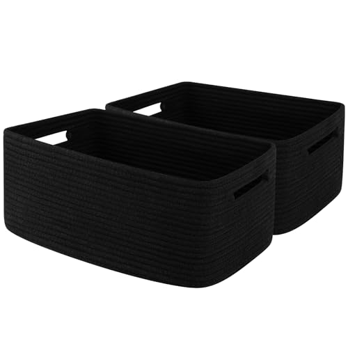 OIAHOMY Storage Basket for Shelves, Closet Cube Storage Bins Baskets for Clothes Blanket Towels, Baby Nursery, Toy Baskets Box, Woven Rope Basket, 15.75 * 11.81 * 7.09 IN, 2 Packs Black - color: Black, size: 15.75*11.81*7.09