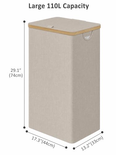 IEGrow Laundry Basket with Lid, Large Laundry Hamper with Handle and Lid, Collapsible Clothes Basket Organizer with Removable Inner Bag for Clothes Towels (Oatmeal, 110L) - color: Oatmeal, size: 110L