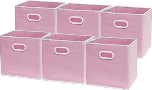 Simple Houseware Foldable Cube Storage Bins with Handles, 11-Inch, Pink, 6-Pack, Fabric Cubes Organizer for Closet or Shelves - color: Pink