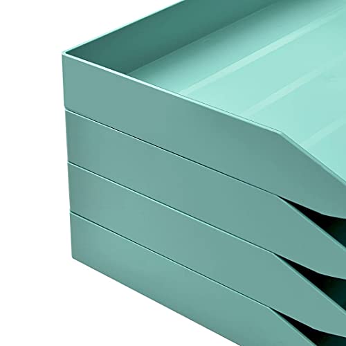 Acrimet 2 Tier Paper Organizer Letter Tray – Plastic Stackable Desk File Organizer, Side Load Paper Sorter for Letter/A4 Office File Folder Holder – Solid Green