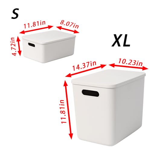 10 pack large plastic White storage bins with Lids, Toy Box Chest with Handle，Organizer Containers Baskets for Baby,Nursery，Shelves，Playroom, Bedroom，Office,Closet，home (White, 5XL+5S) - color: White, size: 5XL+5S