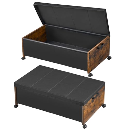 FOUCSSOMEI Under Bed Drawers on Wheels, XXXXL Size, UnderBed Storage with Wheels, Wooden Under Bed Storage, Heavy Duty, Patented Design - color: Rustic Brown, size: Quadruple Size