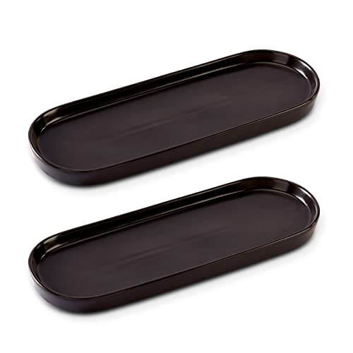 Ceramic Sink Tray, Bathroom Counter Tray, Bathtub Tray, Cosmetics Dish, Candle Tray, Perfume Shampoo Liquid Soap Tray Simple Style Design Suit for Bathroom and Kitchen (2pcs Black) - color: 2pcs Black