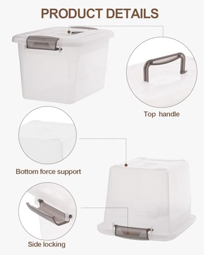 Citylife 4 Packs 6 QT Storage Bins with Lids Clear Plastic Bins with Grey Handle Stackable Storage Containers for Organizing - size: 6.0QT, style: 4 PACK