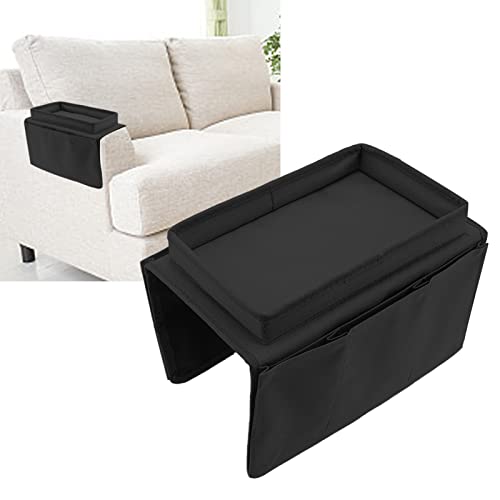 Couch Sofa Armrest Organiser Arm Chair Caddy Bedside Storage Pocket,600D Oxford Cloth Side Pockets Sofa Arm Table Armrest Tray TV Remote Holder Bed Storage Pocket (Black) - color: Black