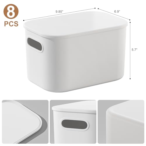 ORGIDOL 8 Pack White Storage Bins with Lids Stackable Storage Container for Organizing, Storage Boxes with Handle for Shelves, Cute Storage Bin for Craft, Snacks, 9.85x6.9x5.7 inch - color: White, size: 8 Pack