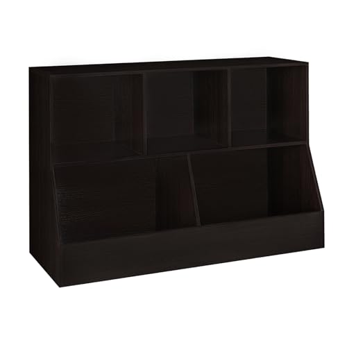 DINZI LVJ Toy Storage Organizer, Kids Bookshelf, Wood Toy Storage Cabinet, 5 Cubby Children Bookcase, 43.3" L Toddler Book Shelf for Playroom, Living Room, Nursery, Hallway, School, Espresso - color: Espresso, size: 2-Tier 43.3"